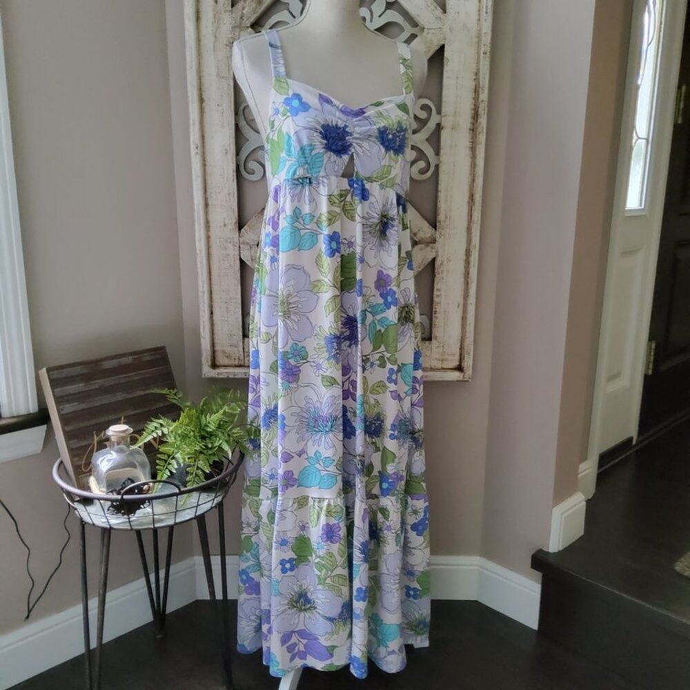 Emma Michele Floral Maxi Dress Cottagecore Boho Feminine Smocked Sundress